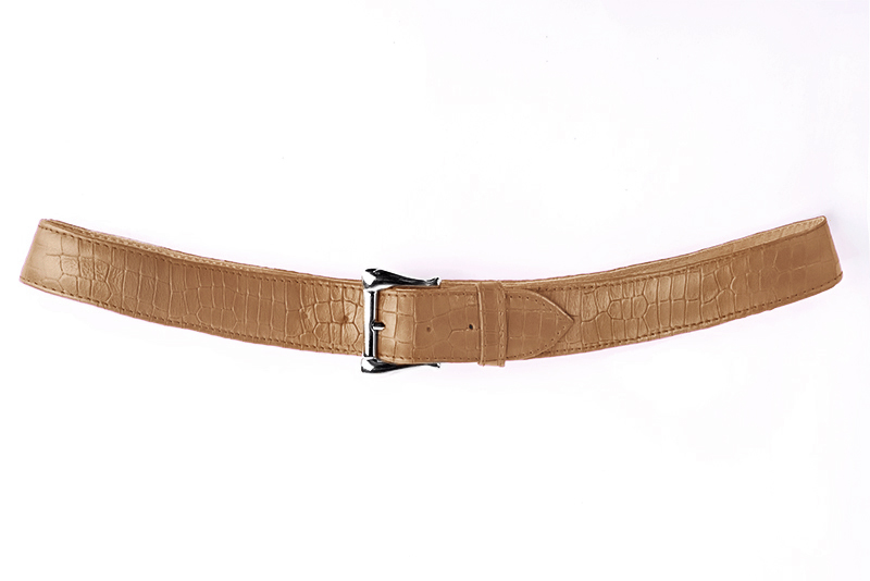 Camel beige women's dress belt, matching pumps and bags. Made to measure. Profile view - Florence KOOIJMAN